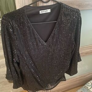 Grace Karin Elegant Black Sequin Blouse Size Large